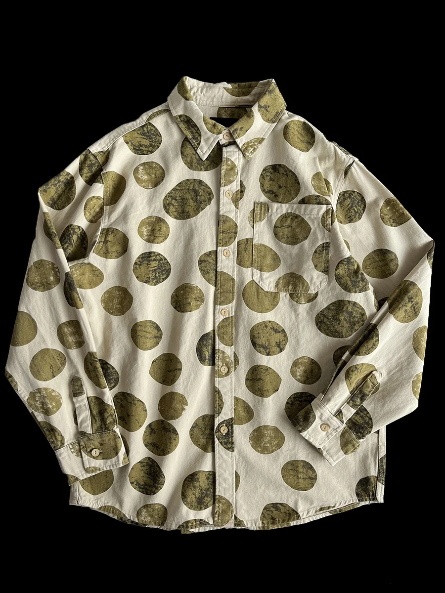 

Мужская свободная повседневная рубашка из чистого хлопка с японским ретро-принтом, универсальная, стильная, модная верхняя одежда