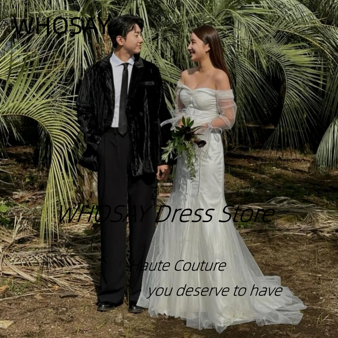 

WHOSAY Vestidos De Novias 2024 Boat Neck Long Sleeves Wedding Dresses Korea Women Wear Sweep Mermaid Formal Party Gowns 웨딩드레스