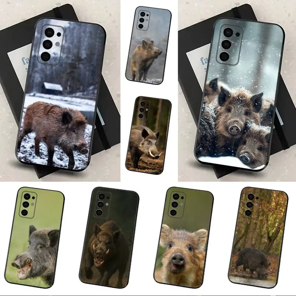 

Cute Animal Wild Boar Phone Case For Samsung Galaxy A73,91,80,72,51,53,52,71,22,5G,Note,J7,8,9 Soft Black Cover