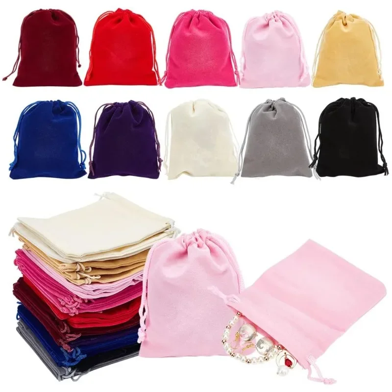 5pcs Multiple color Velvet Package Bag for Jewelry 8x10/12x15/15x20/20x30cm Wedding Candy Christmas Gift Pouches with Drawstring