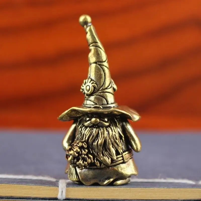 [S]Vintage Copper Gnome Wizard Statue Halloween Desktop Decor Creative Present