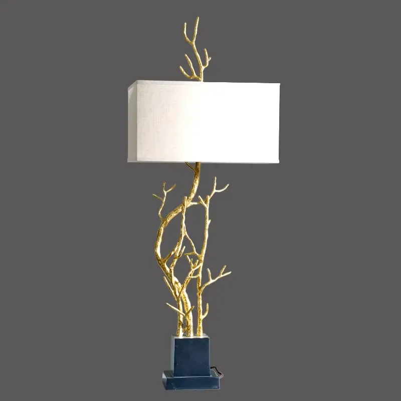 Retro Brass Table Lamp with Black Marble Base Creative Branch Design White Shadow LED Light for Home Decoration Living Room 5