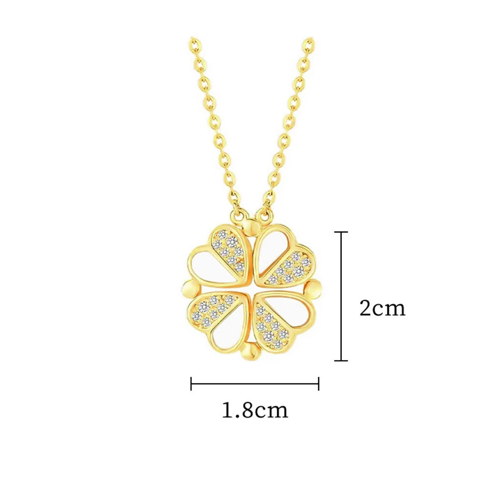 Transform Luxury Four Leaf Clover Pendant Necklace Stainless Steel Crystal Heart Jewelry For Women Gift Collar BFF Bijoux Femme