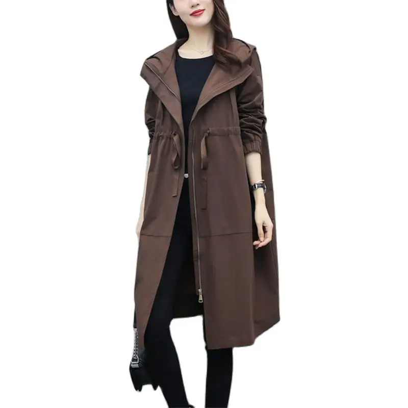 

Women Windbreaker Nice Autumn Winter Hooded Long Women's Trench Coat Female No Velvet /Add Velvet Casual Overwear D