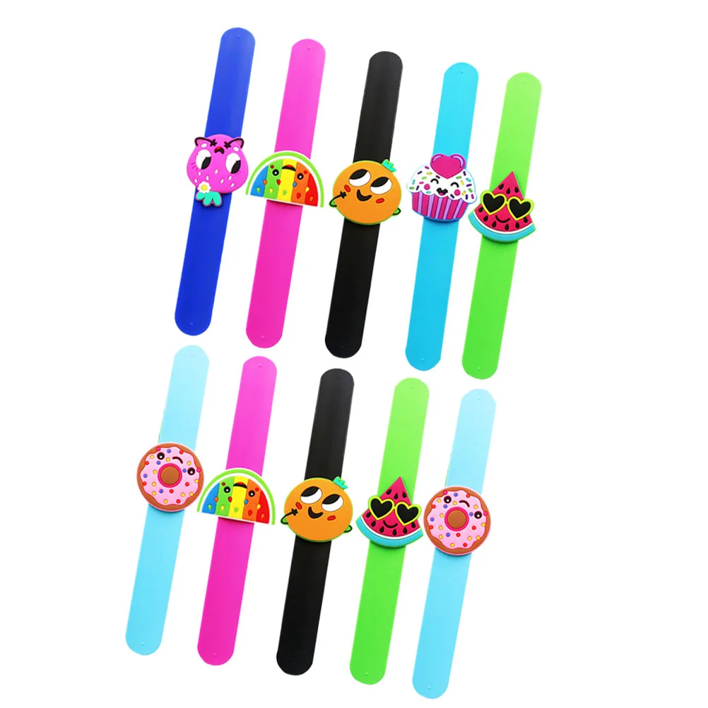 

10pcs Silicone Snap Bracelet Fruit Design Wristband Patting Hand Band Colorful Slap Bracelet Kids Party Favor Funny Gift( and As