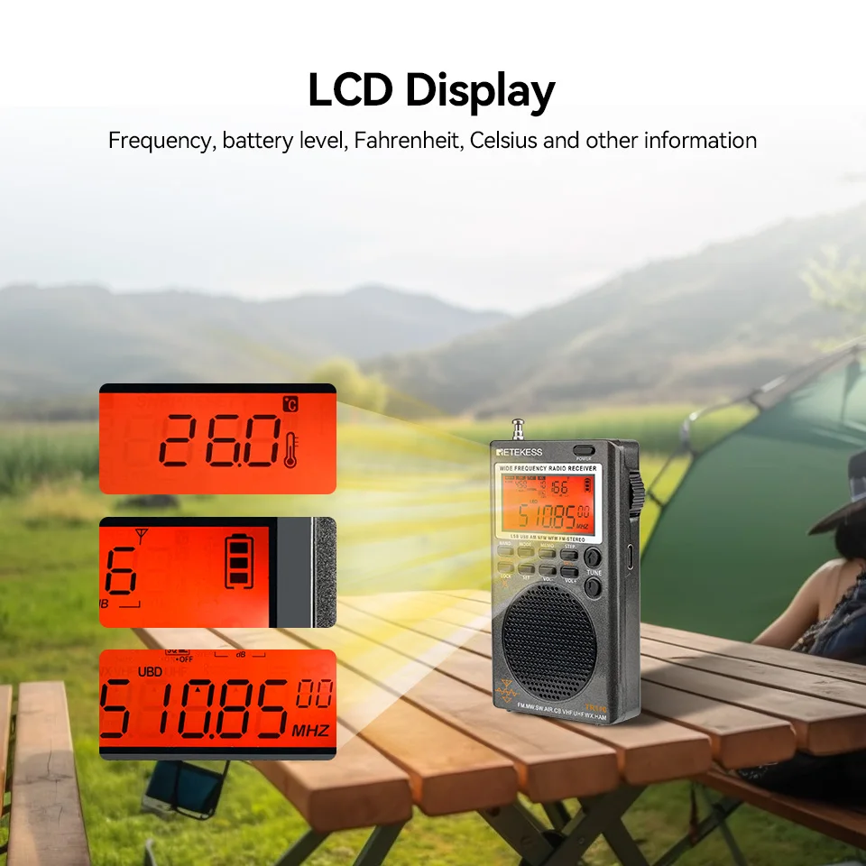 RETEKESS TR110 Tragbares Digitales Kurzwellenradio FM/SW/MW/SSB/Air Vollband-Radioempfänger mit Wiederaufladbarem Akku für Outdoor-Notfälle – Detail 3