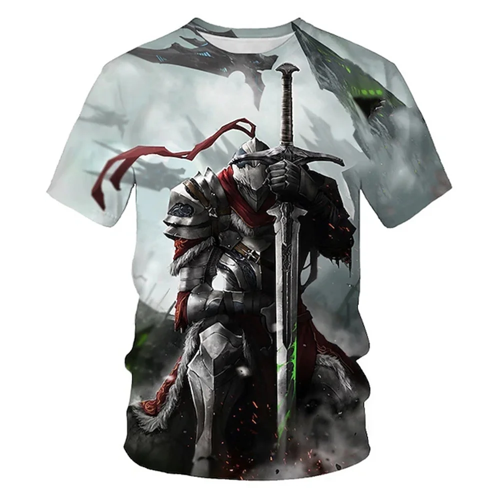 2024 Boutique Men's Summer Round Neck T-shirt Men's Retro Angel Knight Print T-shirt Outdoor Travel Sports Short Sleeve Tops