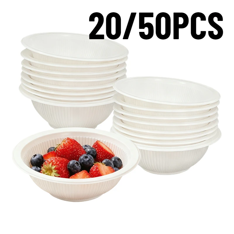 20/50 قطعة أطباق بلاستيكية بيضاء مخططة للاستعمال مرة واحدة مناسبة لحفلات أعياد الميلاد والحفلات العائلية وأدوات المائدة للاستعمال مرة واحدة