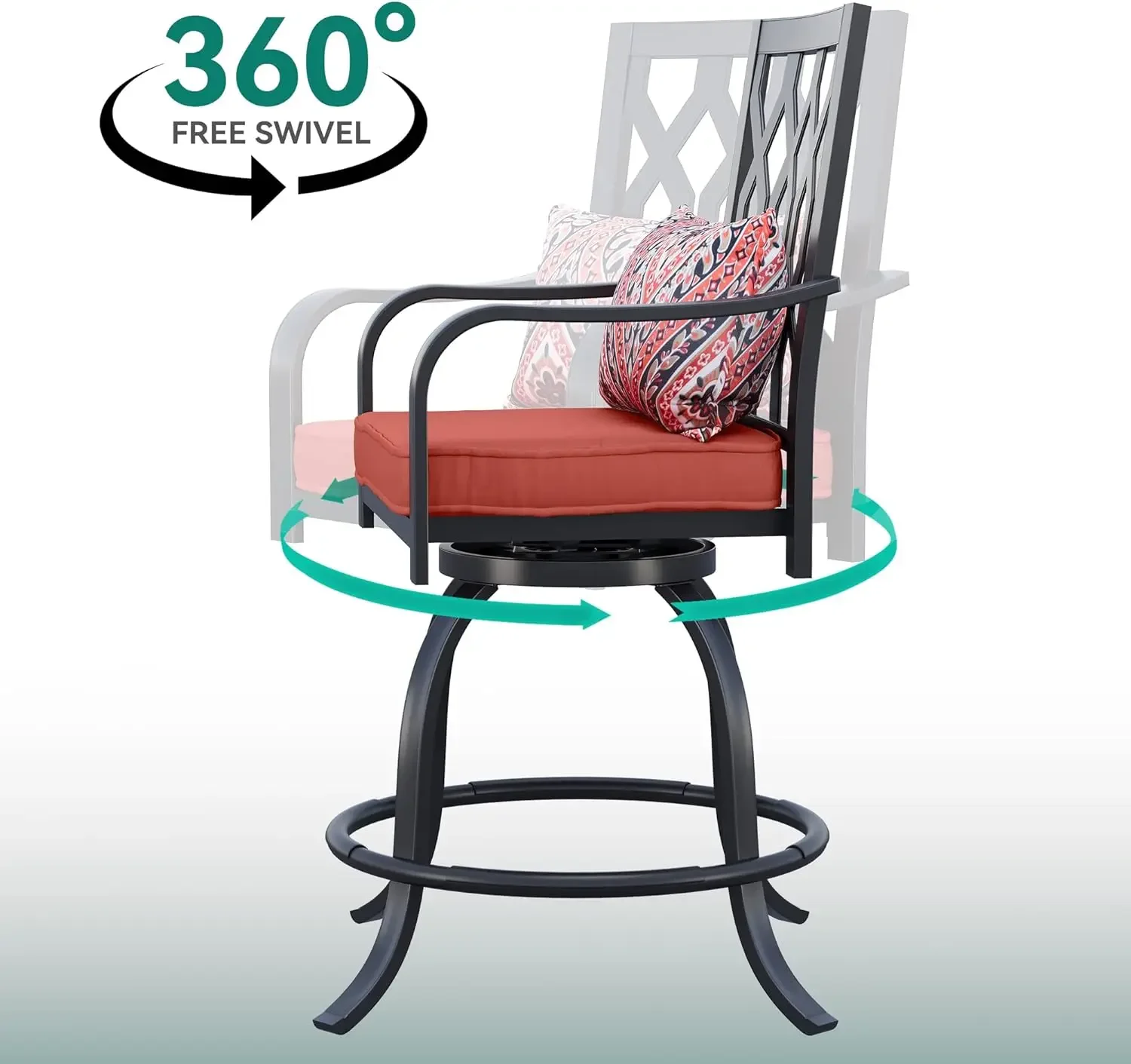 Outdoor Swivel Bar Stools , Metal Outdoor Swivel Bar Chairs Max Bearing 352 Lbs, All Weather Bar Height Patio Stools w/Cushion