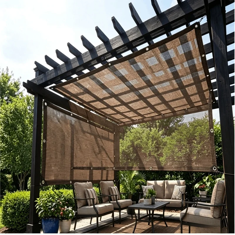 Durable Brown UV Protection Sun Shade Net Canopy for Outdoor Picnic Pool Travel