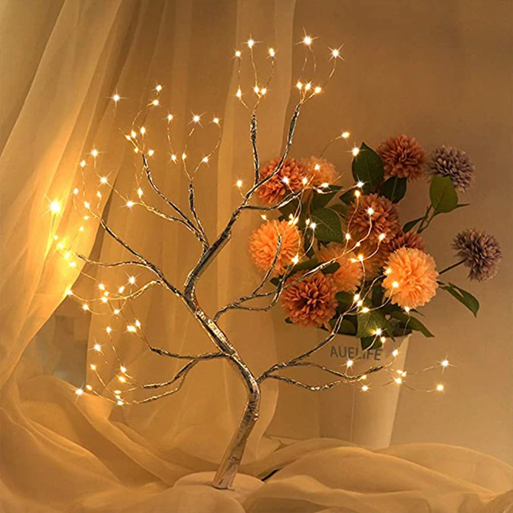 Ajustável LED Tree Table Lamp, Tree Branch, Desktop Night Light, alimentado por bateria, DIY Tree Table Light, Decoração para casa