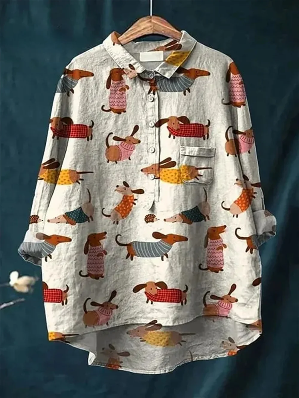 PLstar Cosmos New 3D Print Cute Dog Pattern Women's Fun Casual Dog Loose Open-Cut Shirt-4 view 2