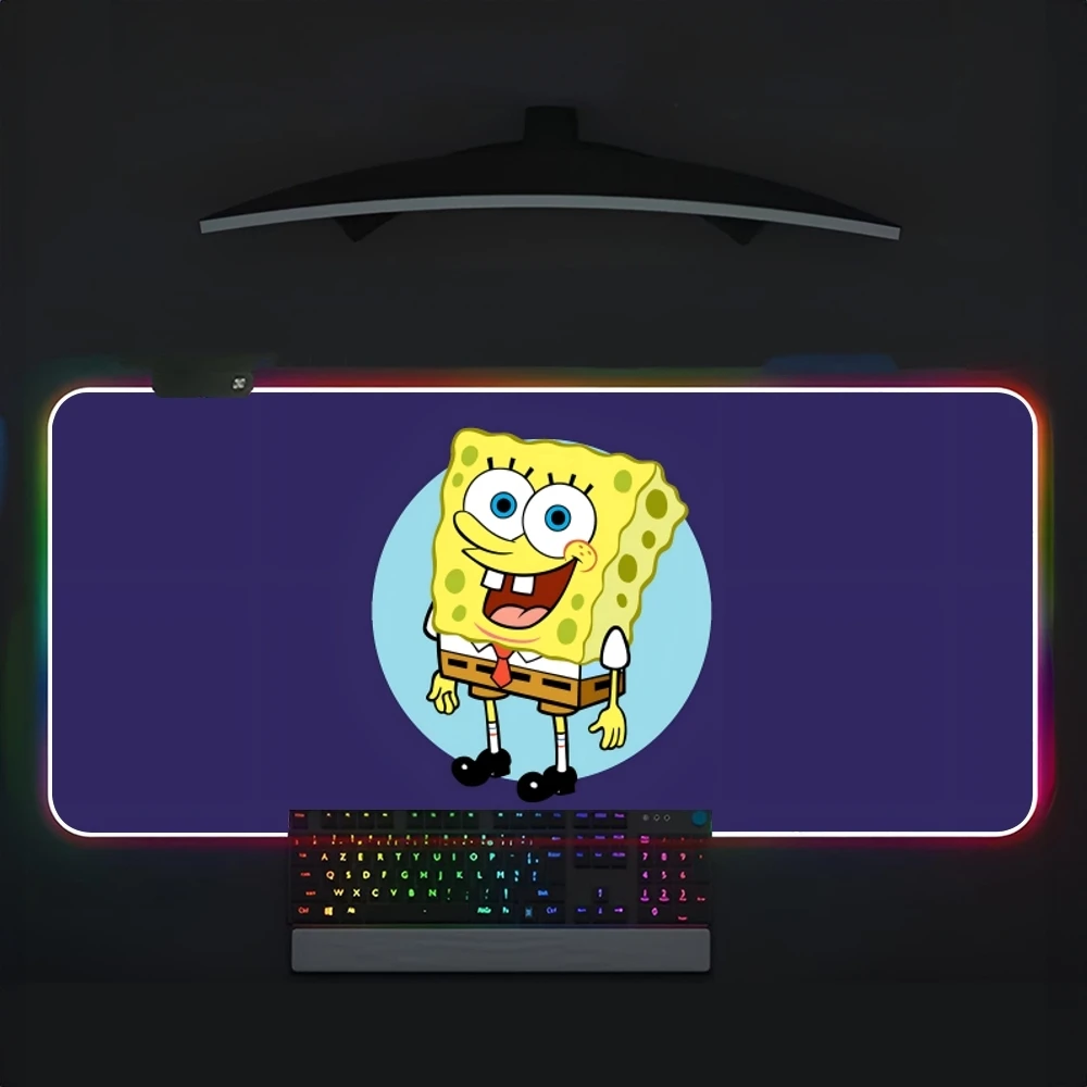 S-SpongeBobs Squares P-Pants  Mouse Pad RGB Large Gaming Computer Keyboard LED Mousepad Office Desks And Laptop Accessories Non