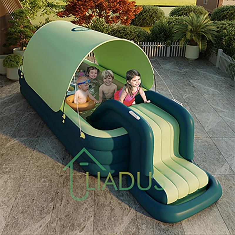 

Auto-Inflating Children's Foldable Swimming Pool with Reinforced Thickened Canopy Portable Slide Splash Play Pool Ball Tub Kids