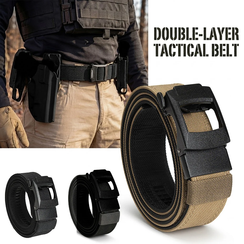 Tactical Belt Double Layer Heavy Duty Work Belt for Men Quick Release Metal Buckle Military Nylon Training Hunting Belt