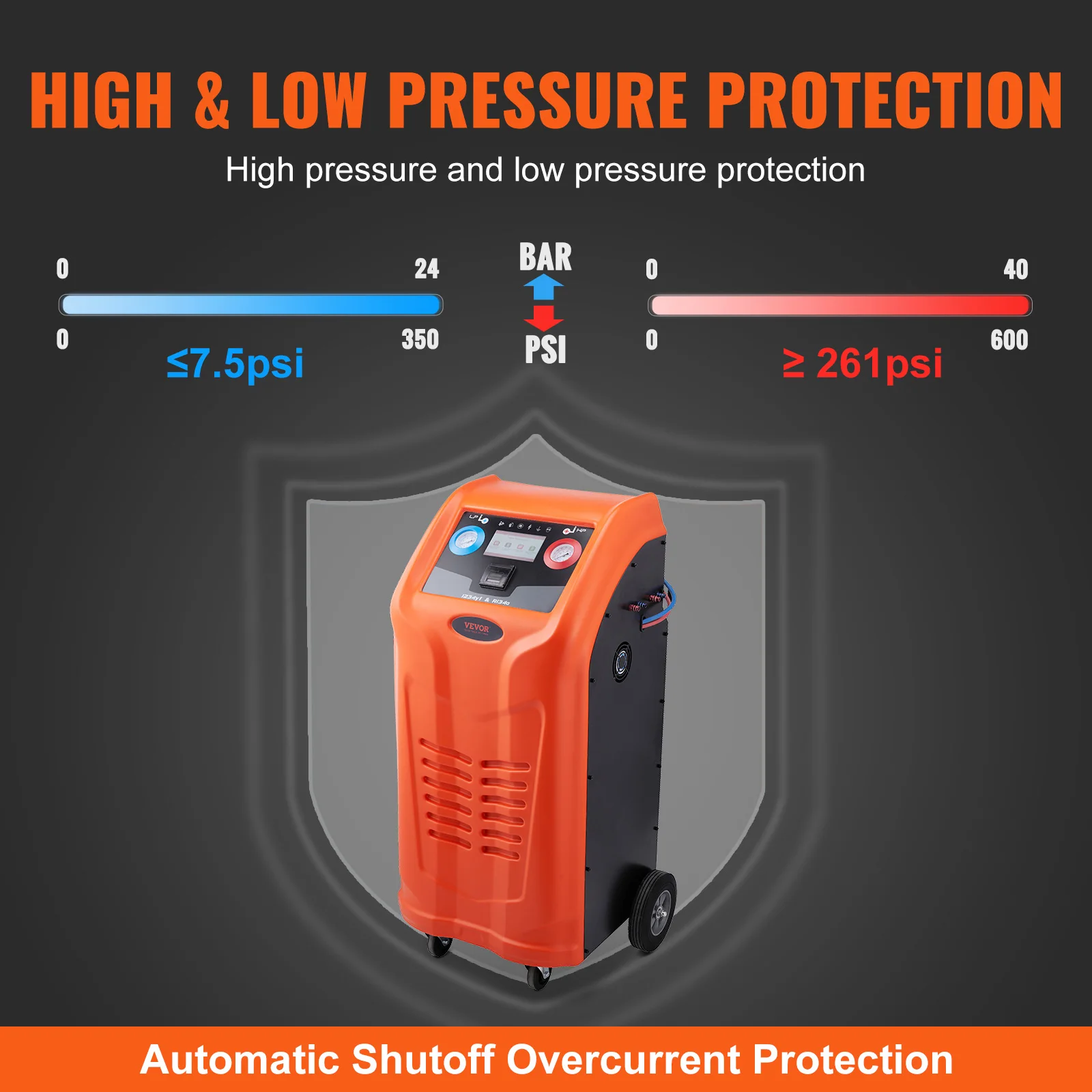 VEVOR Fully Automatic Refrigerant Recovery Machine - Dual Cylinder AC Recovery Machine Kit Built in Compressor/Electronic Scale