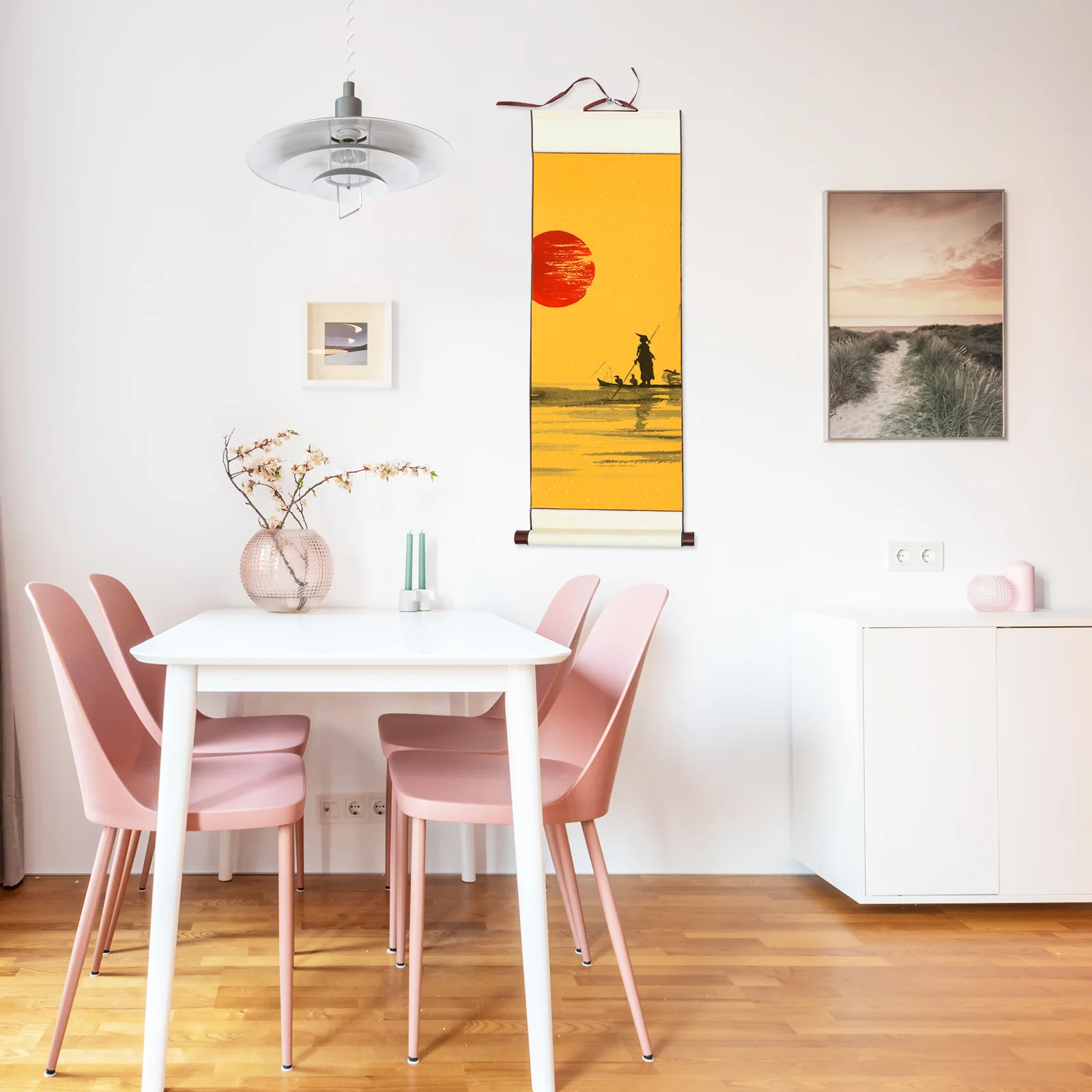 Scrapbook French Painting and Rice Paper Office Joke Scroll for Speech Extra Long Wooden Single Hanging Scrolls