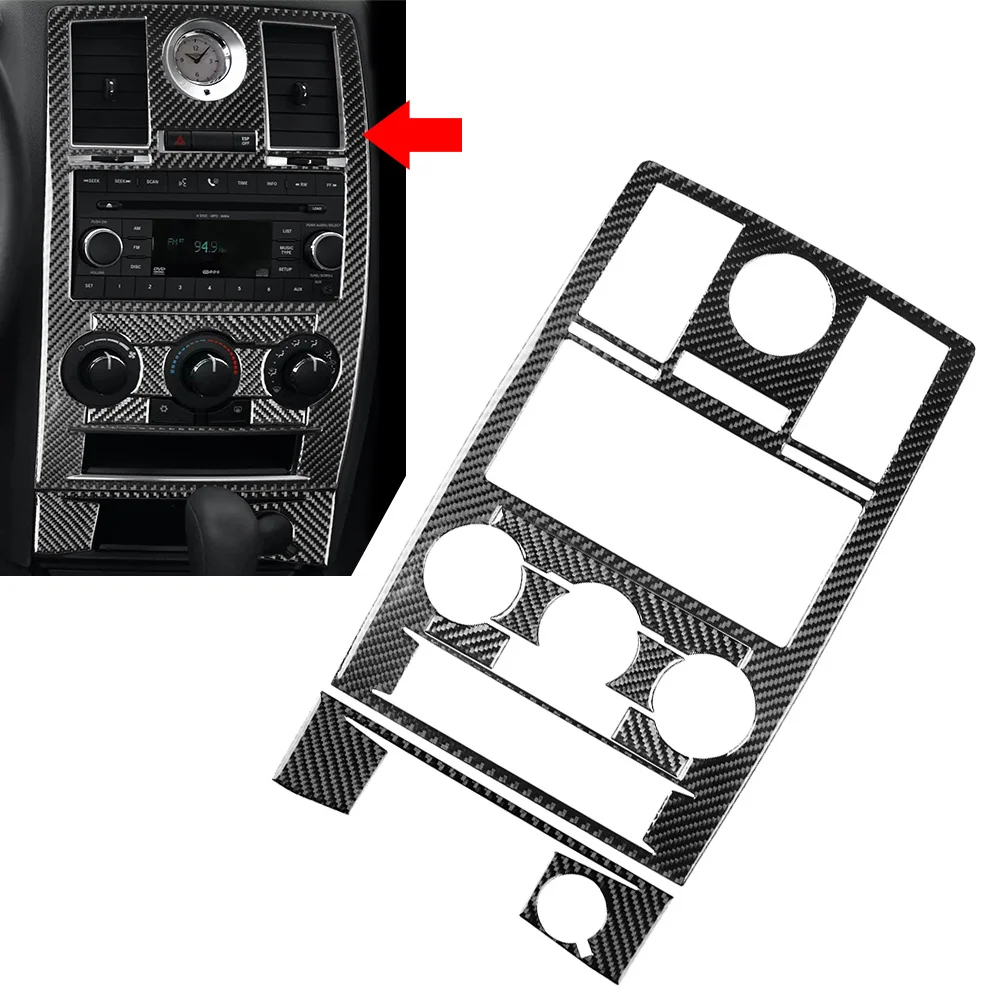 CD Panel Cover Climate Control Center Console 7Pcs For Chrysler 300 2008-2010 Carbon Epoxy Coating Soft Black