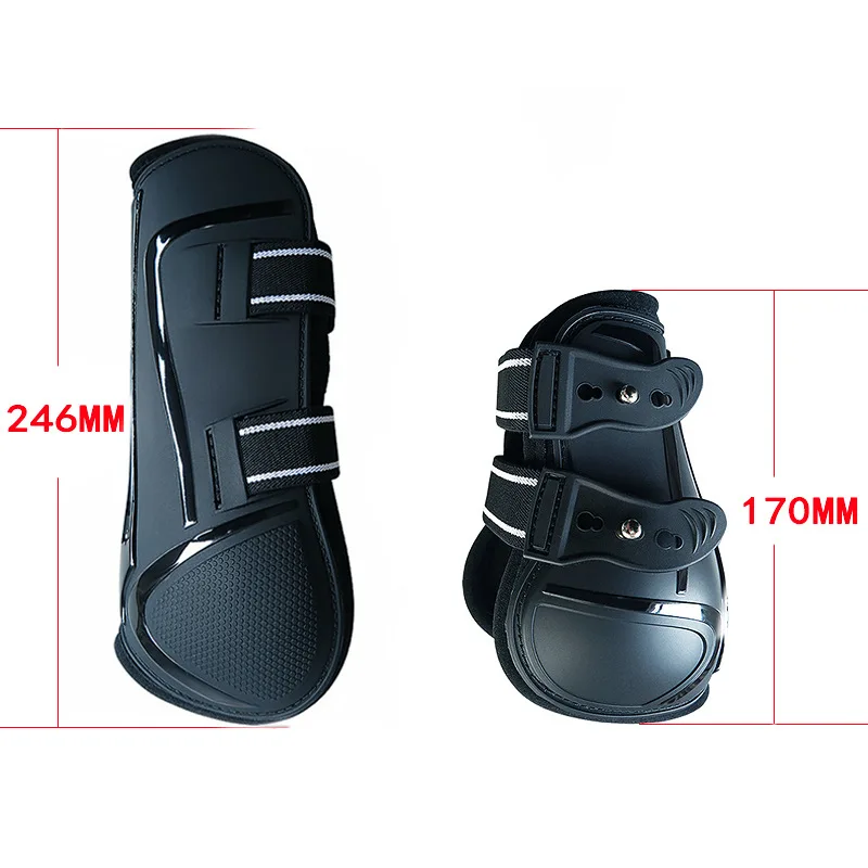 

Комплект из 4 регулируемых защитных ногавок для лошадей: жесткий корпус из ПУ, неопреновая подкладка и эластичный ремень