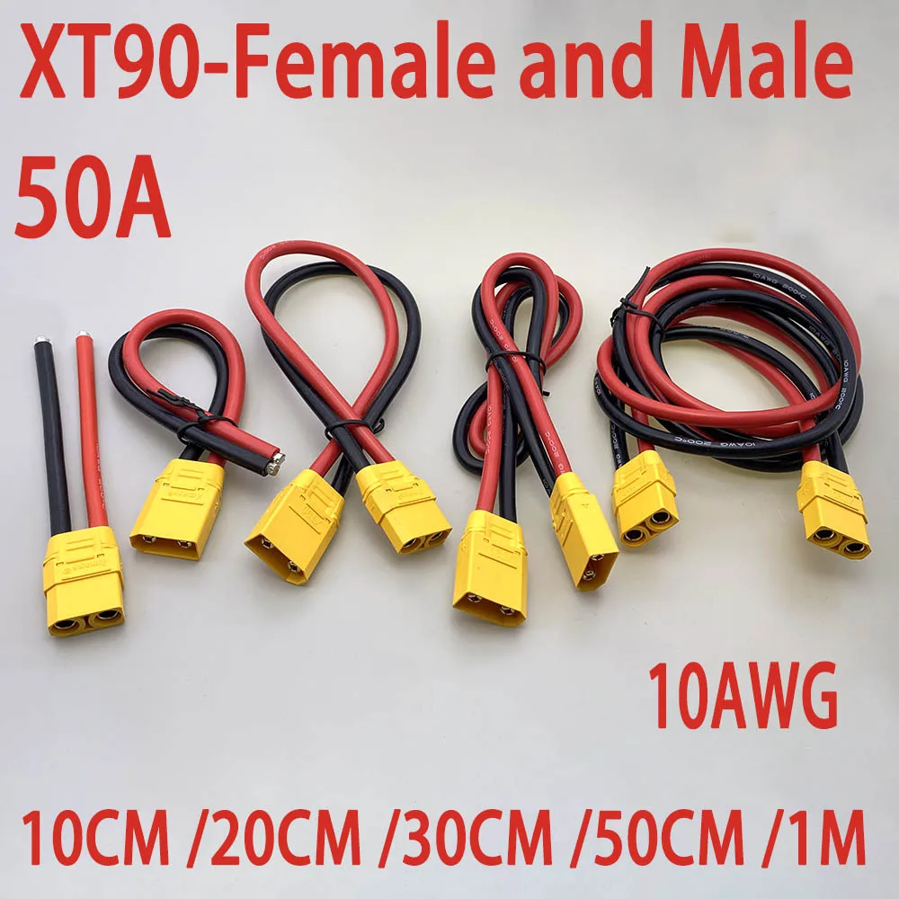 6pcs XT90 Plug Connector Wire Model Airplane Interface Male and Female Plug 10AWG High Current Extension Adapter Charging Cable