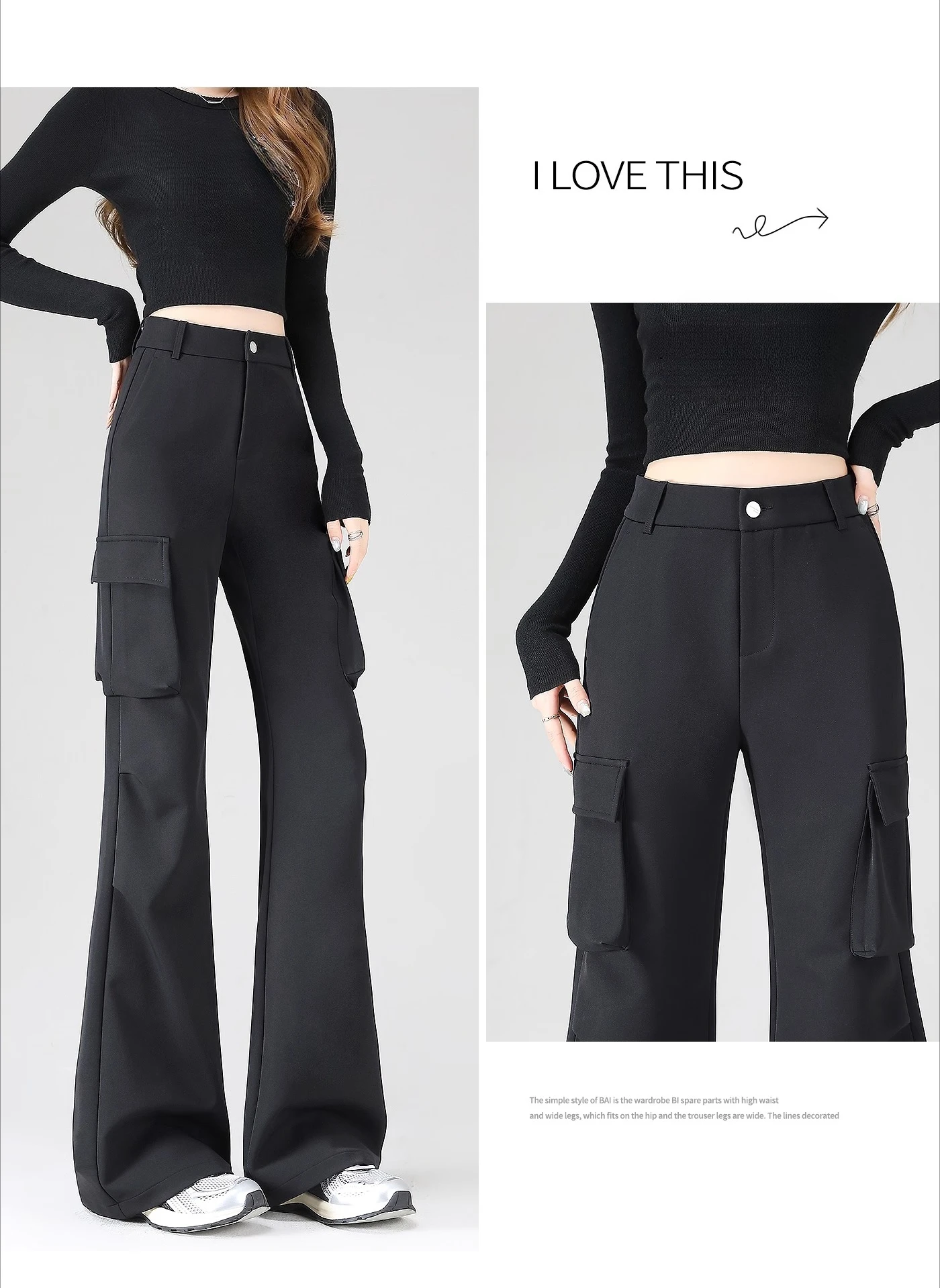 Spring and Autumn New Women's Pants, Workwear Style High Waisted Gray Fashionable Commuting Slim Fit Bell Bottom Pants