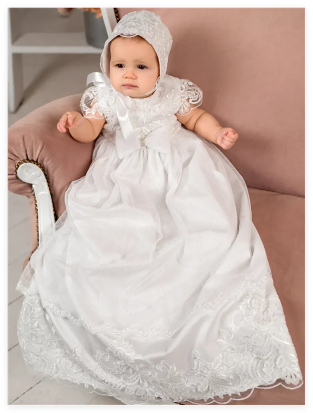 White Flower Girl Dresses Lace Appliques With Bow Short Sleeve For Banquet Birthday Party First Communion Gowns