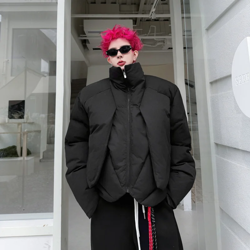 

Men's Thiened ort Cotton Jaet 2025 Winter Faion Warmth Trimmed Design Fake Two-Piece Trendy Cotton Clothing