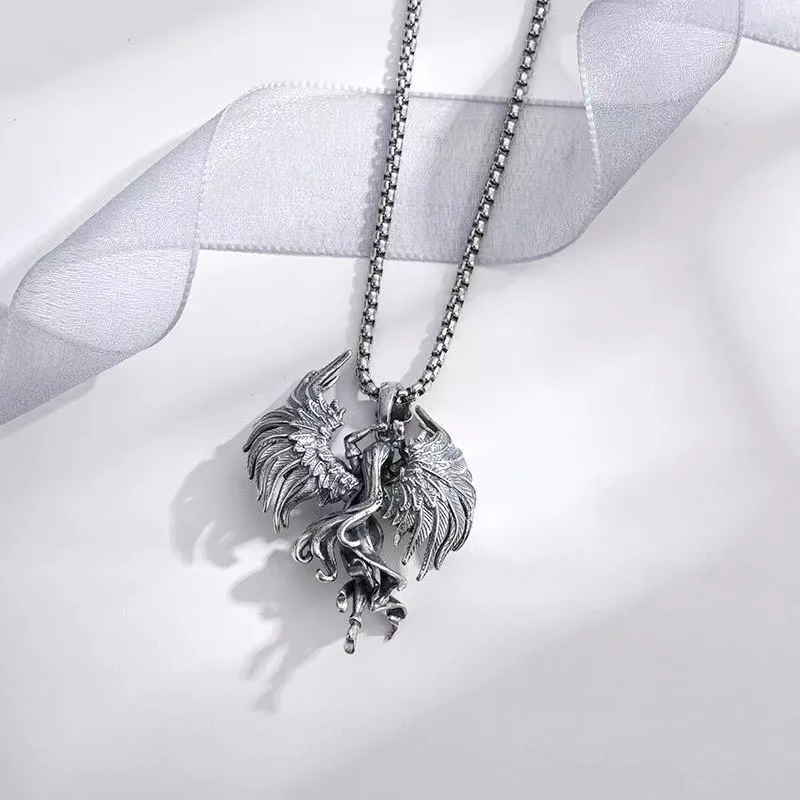 Angel Necklace for Men Women High Quality Vintage Style Metallic Silver Color High Quality Jewelry Pendant