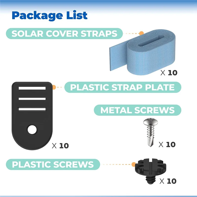 

A04G-Solar Cover Straps Pool Solar Cover Straps Clips Reel Attachment Kit Swimming Pool Solar Reel Tube & Blanket Fastening Kit