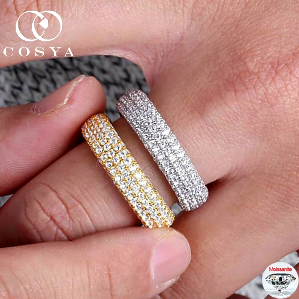 

COSYA Full Moissanite Ring Plated 18K Gold S925 Silver D Color VVS1 Lab Diamond Hip Hop Raw Band For Women Men Party Jewelry