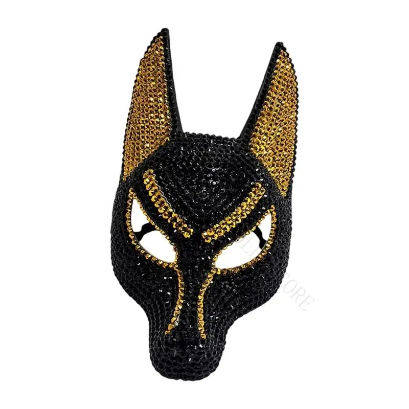 R7UF Ägyptische Anubis-Maske, Strass-Maskerade-Maske, ägyptischer Gott des Todes, Kostümzubehör, Halloween-Kostüm für