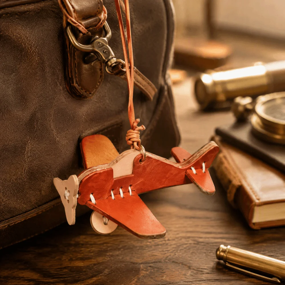 Genuine Leather Airplane Keychain Mini Airplane Shape Smooth Texture Bag Charm Refined Lightweight Key Holder