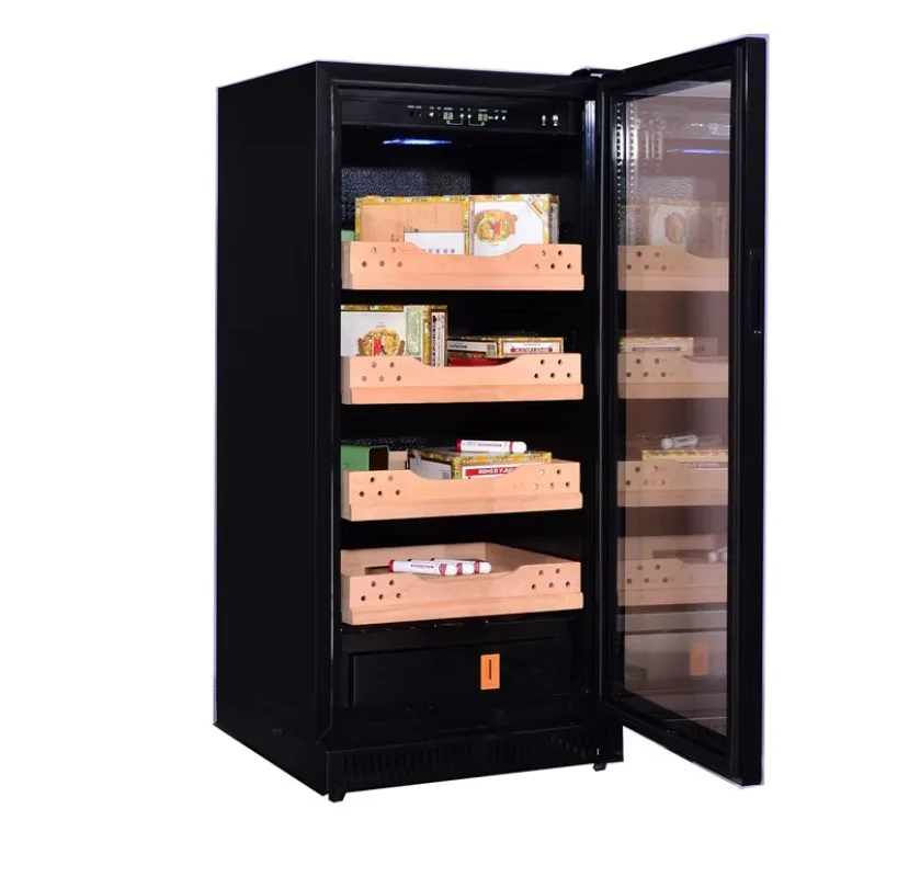 Gabinete de cigarros con pantalla digital premium con control inteligente de humedad preciso equipado con estantes de haya