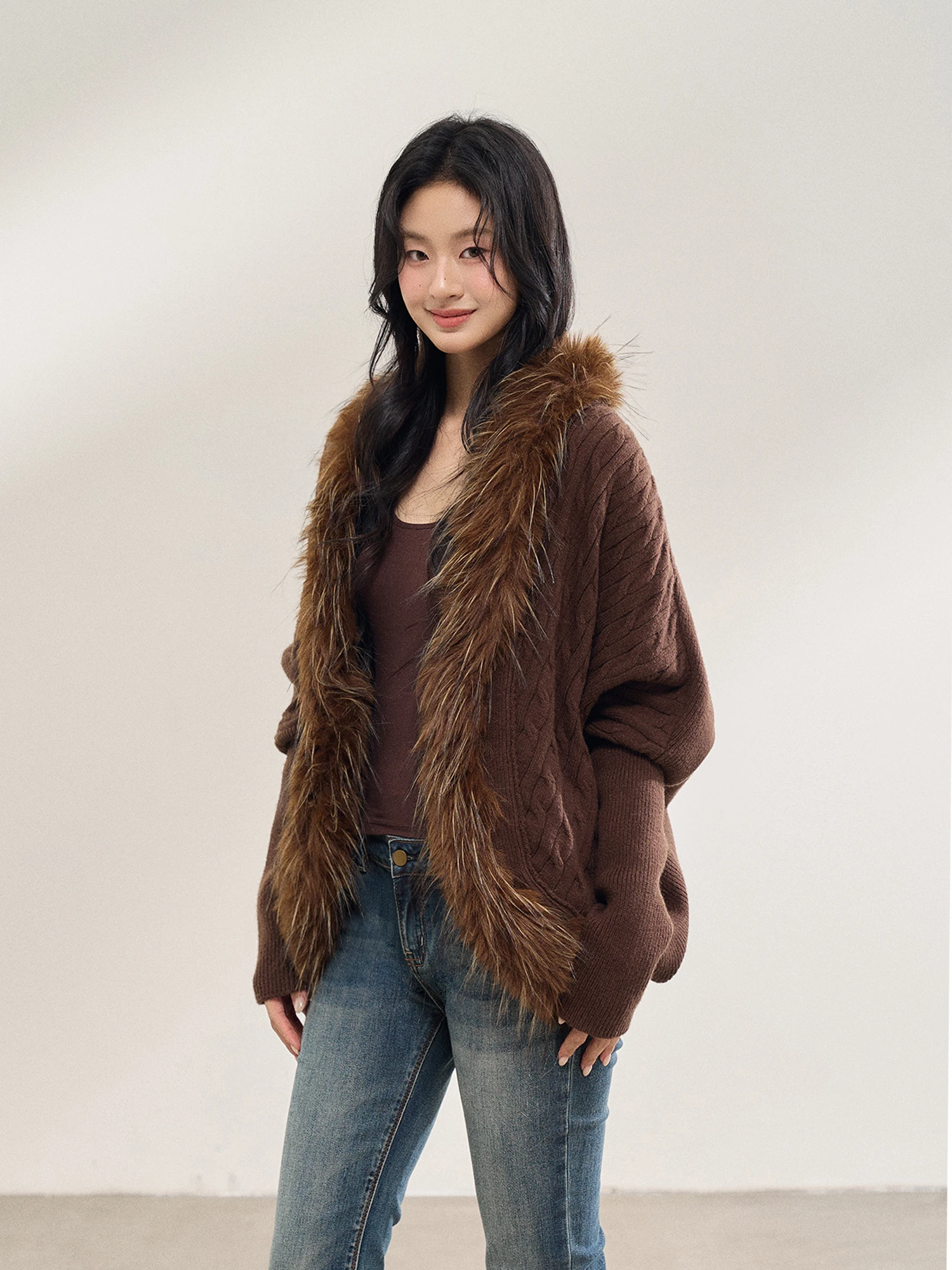 

Insliisa Thiened лоскутный вязаный открытый кардиган женский свободный повседневный универсальный свитер верхняя одежда зимний Sle обычный све