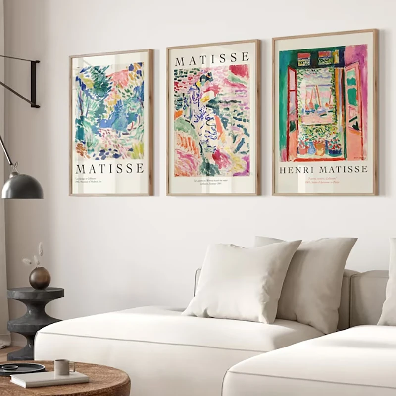 Juego de 3 carteles con estampado de Matisse, paisaje de ventana abierta en Collioure, pintura artística de pared, decoración de pared del pasillo y sala de estar
