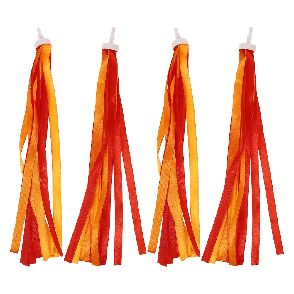 

2 Pairs 25CM Red+Orange Handlebar Streamers for Girls Scooter Tassel Decorations Polyester Teenager Child