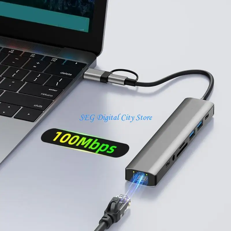 U75B 9 In 1 Metal USB C Adapter With Ethernet Port And Card Reader For Laptop