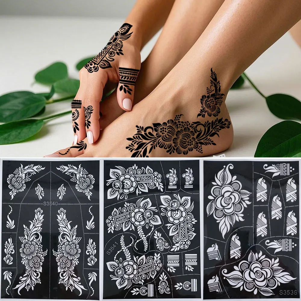 

Полый шаблон для татуировки хной, инструменты для рисования тела, сделай сам, трафарет для татуировки с цветком хны для женщин