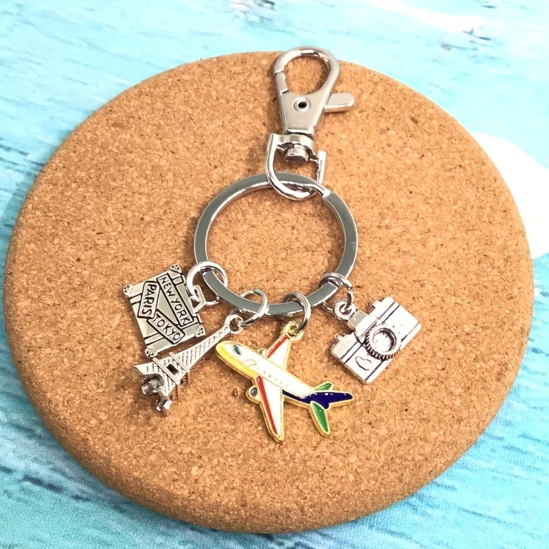 1pc Paris Travel Keychain, Eiffel Tower Airplane Suitcase Bag Charm, Paris Tokyo New York Souvenir Keychain,