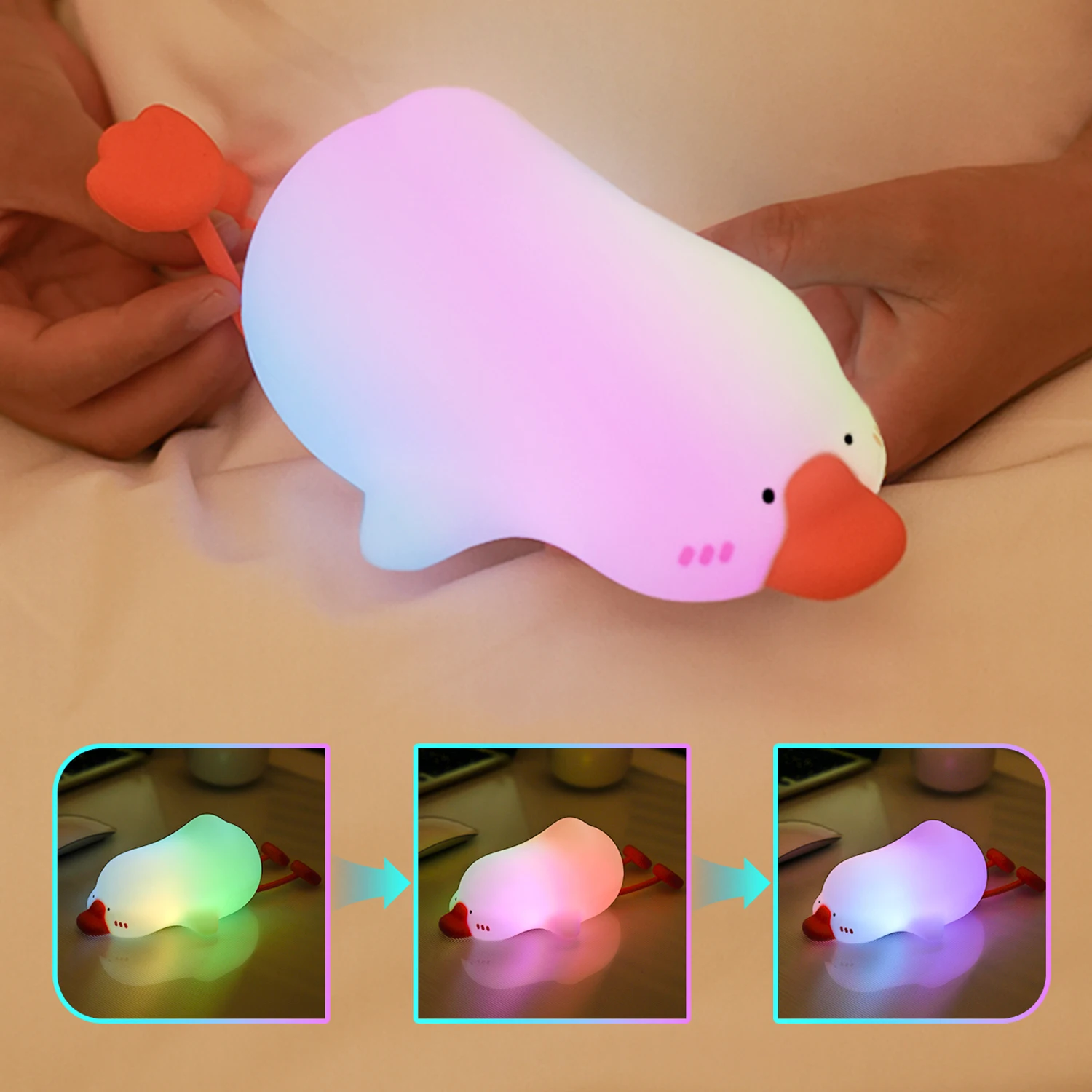 Cute Silicone Night Light Animal Night Light RGB Atmosphere Lamp Big White Goose Indoor Desktop Decoration Children Holiday Gift