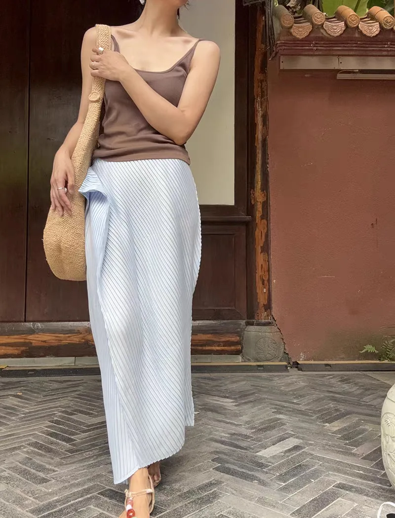 Pleated T-Shirt 2026 Summer New Japane Irregular Cut Pile Collar Top Simple Fashion Lightweight Wrinkle-Free Women Skirt