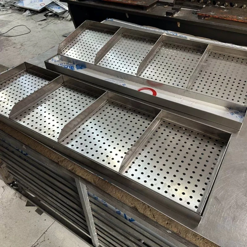 Stainless steel drain display tray, stall, fried skewers, ingredients display rack, custom drain bottom tray