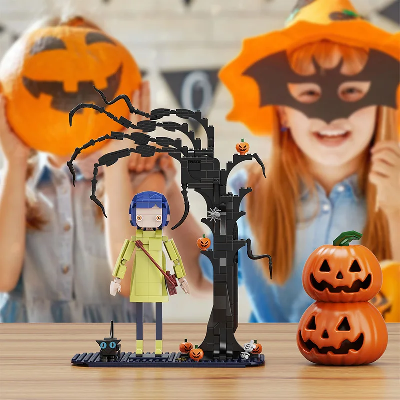 Figuras de Coralina con gatos para niños, The Secret Doores, emocionante, personajes animados oscuros, bloques de juguetes para niños, regalo de Navidad de Halloween, bricolaje