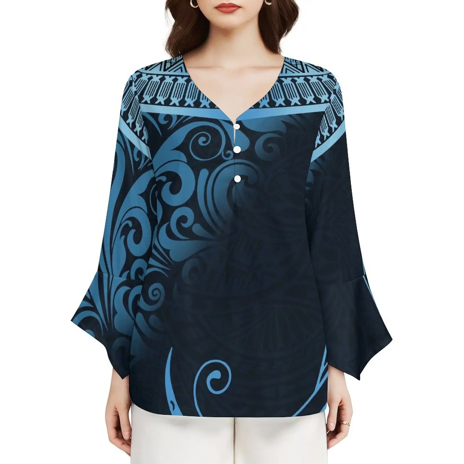 Samoa Club Custom Women'S Dress Traditional Polynesian Custom Print Design Temperament V-Neck Loose Long-Sleeved Top