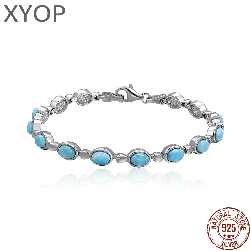 XYOP Natural Larimar Blue Oval Classic Bracelet Burning Christmas, Warm For Love, Warm Winter Praise