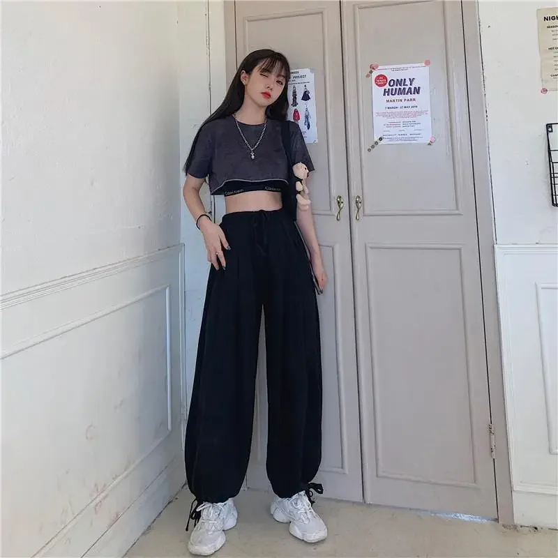 S-4XL Casual Pants Women Solid Folds Sporty Designed All-match Simple New Korean Style Basics Students Graceful Prevalent Spring