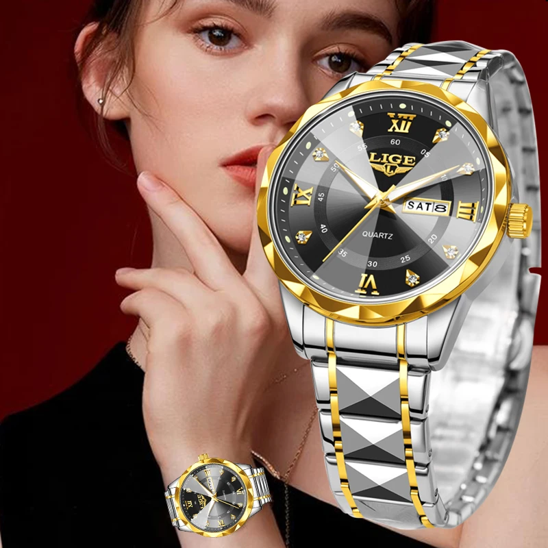 LIGE Fashion Diamond Watches For Women Simple Elegant Women's Bracelet Watch Casual Sports Waterproof Quartz Ladies Wristwatch