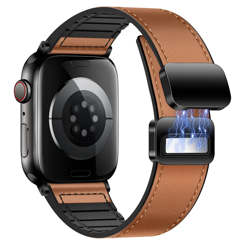 سيليكون + حزام من الجلد لساعة أبل 11 10 46 مللي متر 42 مللي متر/الترا 3 2 1 49 مللي متر سوار الفرقة iWatch 9 8 7 6 5 4 SE 45 مللي متر 41 مللي متر 44 مللي متر 40 مللي متر