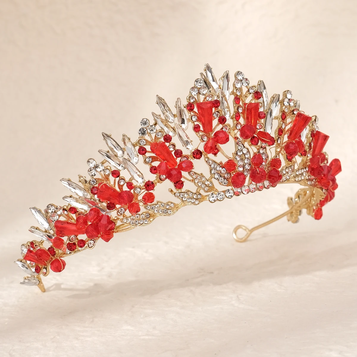 Rote Luxus Braut Hochzeit Krone handgemachte Strass elegante Tiara Halloween rote Kollektion Haarbänder Kopfschmuck Zubehör – Detail 18