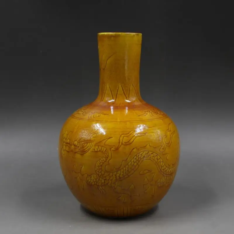 

Dark Dragon Ceramic Flower Vase, Chinese Vases, Antique, Antique, Carving, Decoration, Orange, Brown